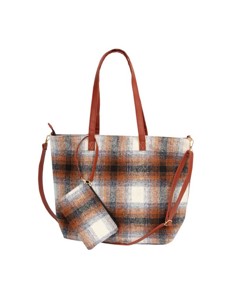 Stylish Plaid Canvas Tote Bag