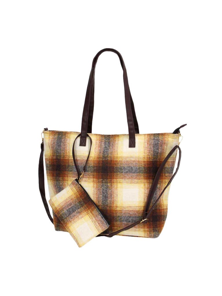 Stylish Plaid Canvas Tote Bag