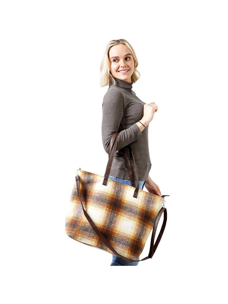 Stylish Plaid Canvas Tote Bag