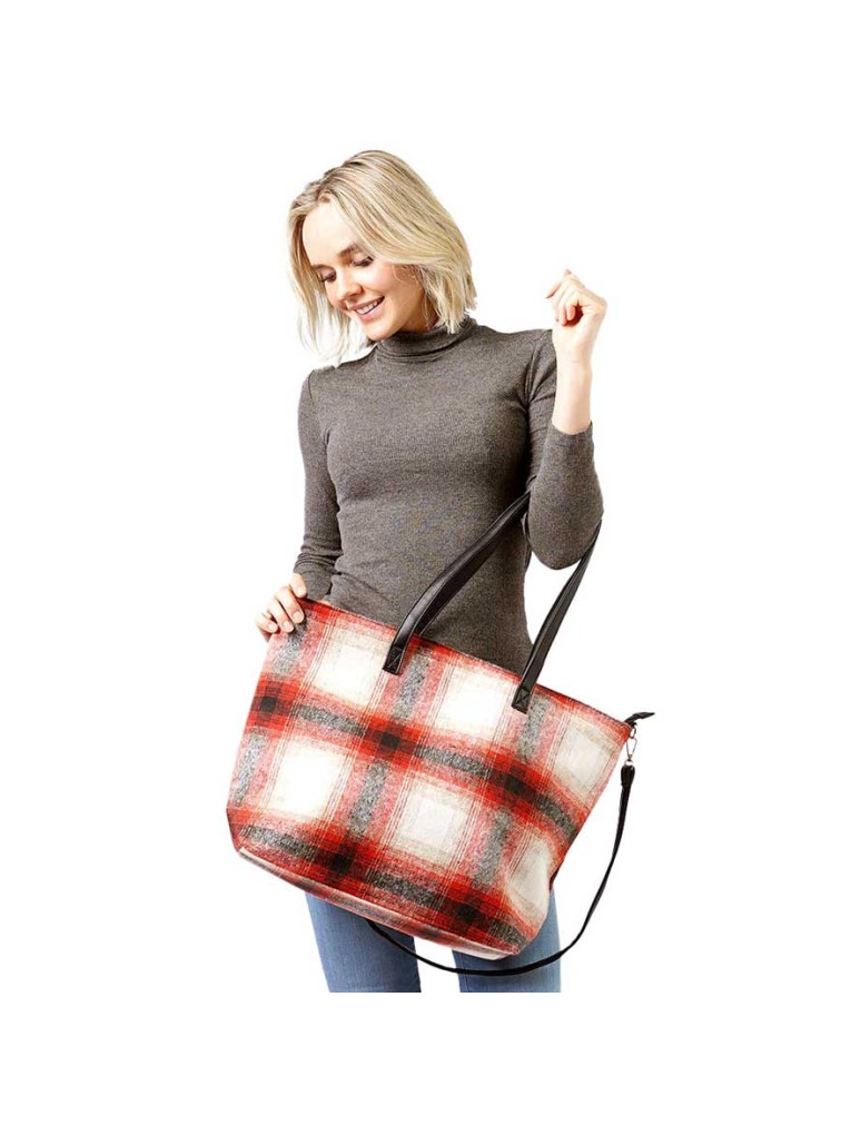 Stylish Plaid Canvas Tote Bag