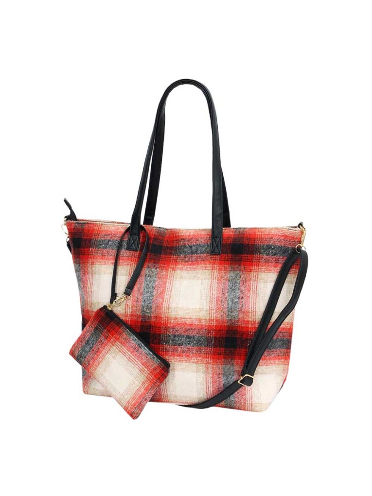 Stylish Plaid Canvas Tote Bag