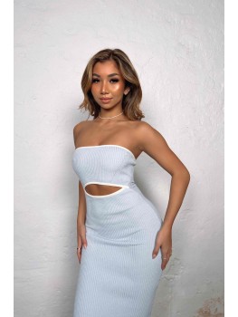 Elegant Light Blue Ribbed Dress